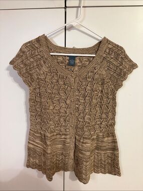 Women’s Scoop Neck Short-Sleeve Knit Sweater - Tan/Brown